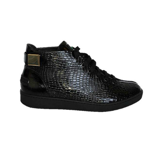 MEN'S 'MALIBU' PATENT LEATHER EMBOSSED SNAKE PRINT MIDS w/BUCKLE - BLACK