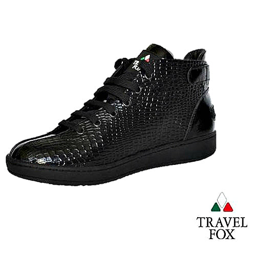 MEN'S 'MALIBU' PATENT LEATHER EMBOSSED SNAKE PRINT MIDS w/BUCKLE - BLACK