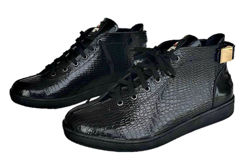 MEN'S 'MALIBU' PATENT LEATHER EMBOSSED SNAKE PRINT MIDS w/BUCKLE - BLACK