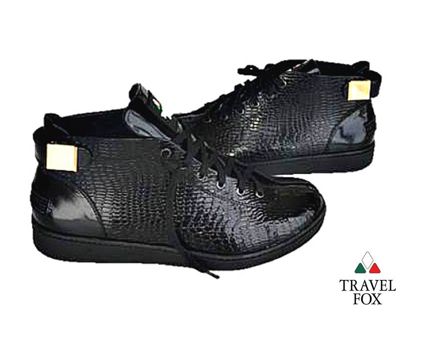 MEN'S 'MALIBU' PATENT LEATHER EMBOSSED SNAKE PRINT MIDS w/BUCKLE - BLACK