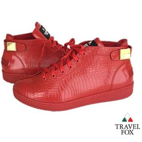 MEN'S 'MALIBU' PATENT LEATHER EMBOSSED SNAKE PRINT MIDS w/BUCKLE - RED