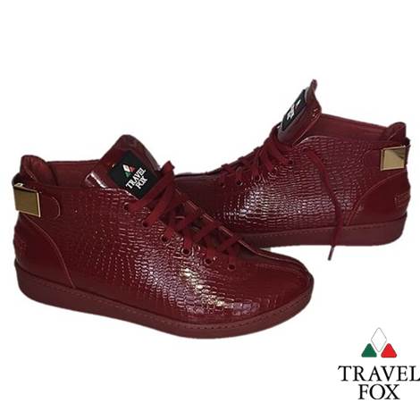 MEN'S 'MALIBU' PATENT LEATHER EMBOSSED SNAKE PRINT MIDS w/BUCKLE - BURGUNDY