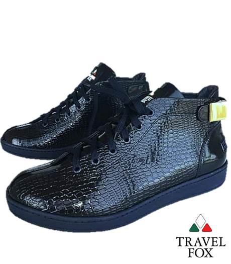 MEN'S 'MALIBU' PATENT LEATHER EMBOSSED SNAKE PRINT MIDS w/BUCKLE - NAVY BLUE