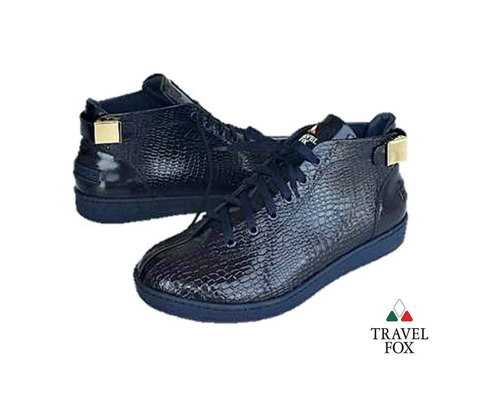 MEN'S 'MALIBU' PATENT LEATHER EMBOSSED SNAKE PRINT MIDS w/BUCKLE - NAVY BLUE