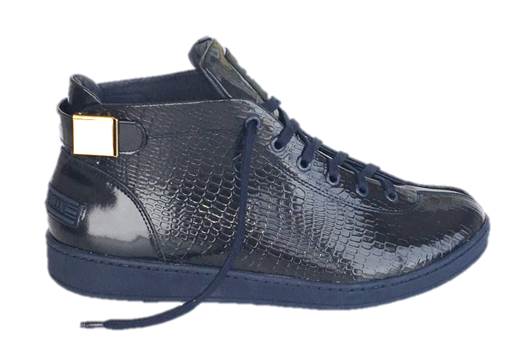 MEN'S 'MALIBU' PATENT LEATHER EMBOSSED SNAKE PRINT MIDS w/BUCKLE - NAVY BLUE