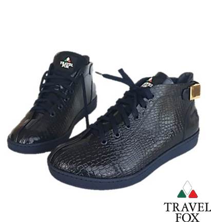 MEN'S 'MALIBU' PATENT LEATHER EMBOSSED SNAKE PRINT MIDS w/BUCKLE - NAVY BLUE