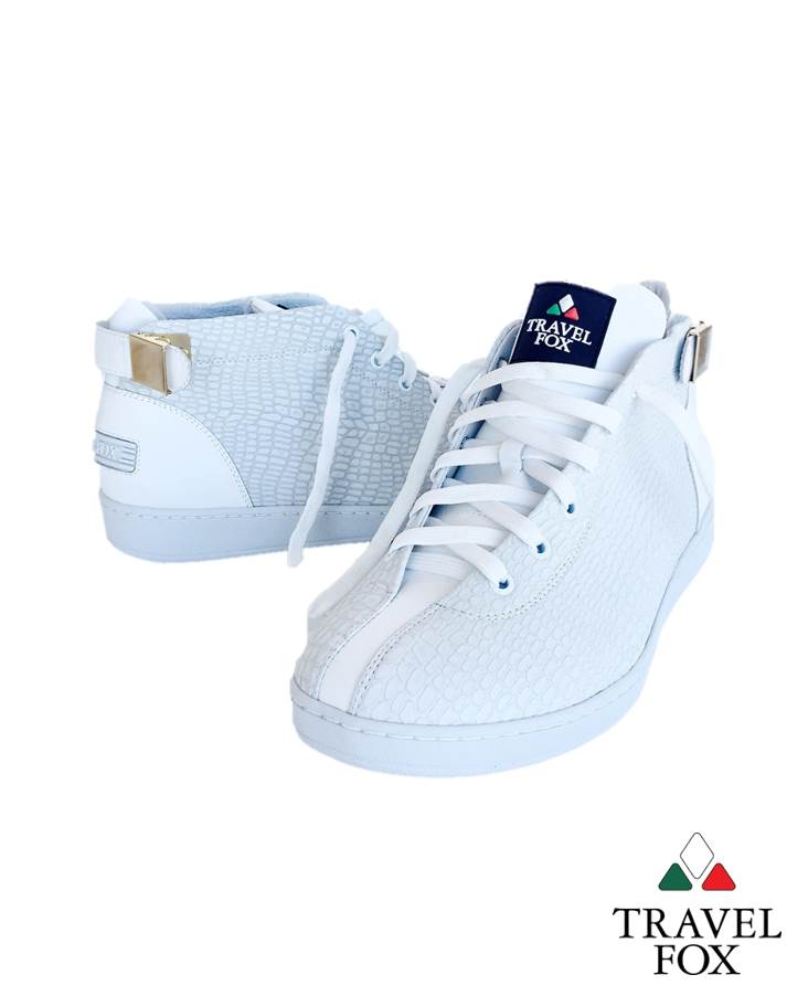 MEN'S 'MALIBU' EMBOSSED SNAKE PRINT MIDS w/BUCKLE - WHITE & LIGHT GREY