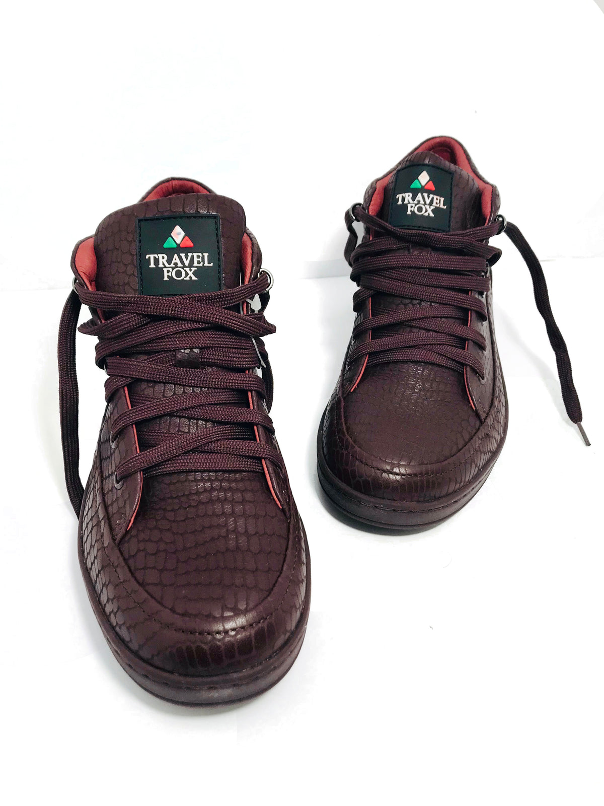 MEN'S 'CANCUN' EMBOSSED SNAKE PRINT MIDS - BURGUNDY