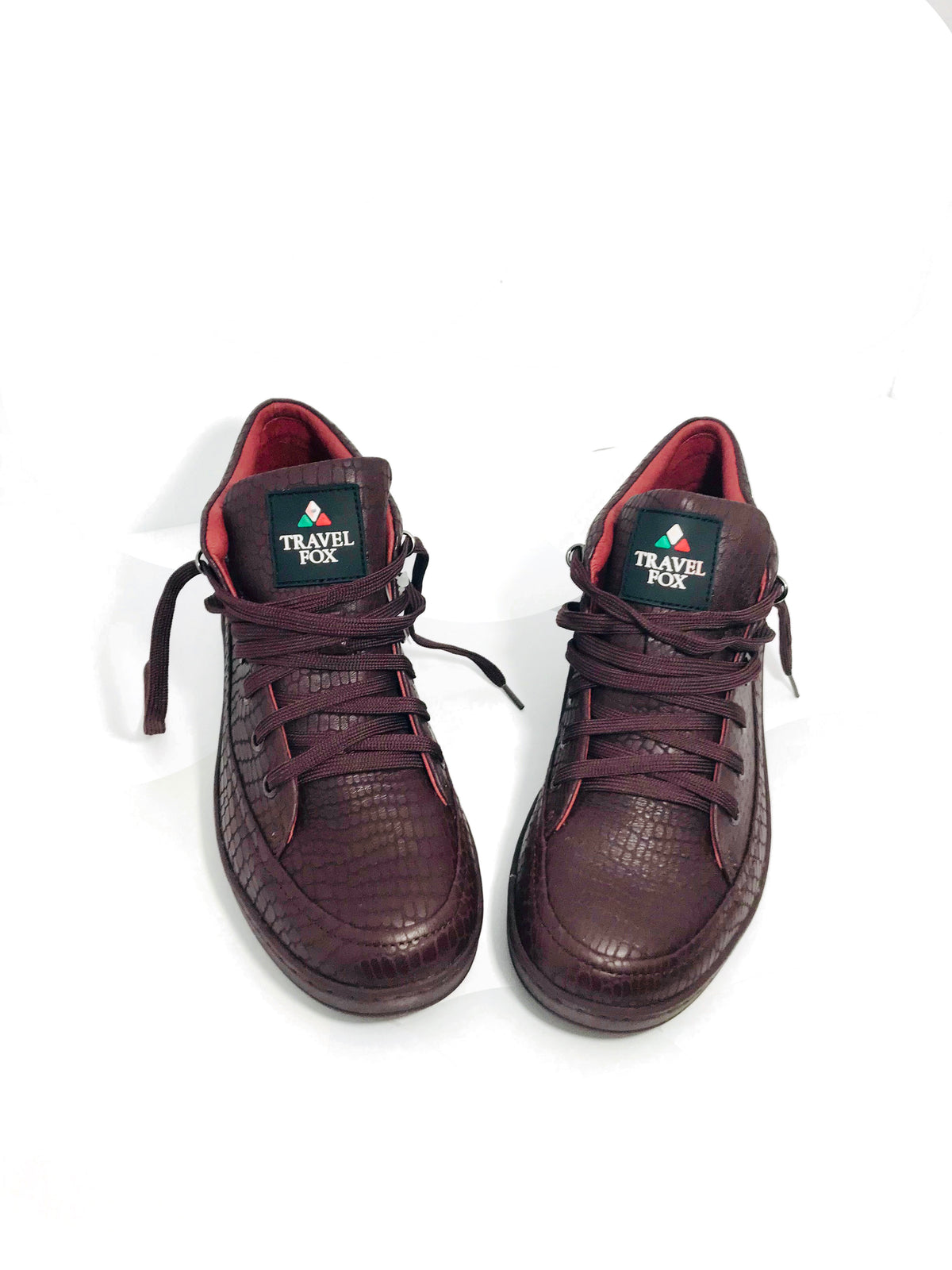 MEN'S 'CANCUN' EMBOSSED SNAKE PRINT MIDS - BURGUNDY