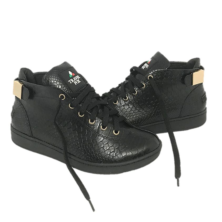 MEN'S 'MALIBU' EMBOSSED SNAKE PRINT MIDS w/BUCKLE - BLACK