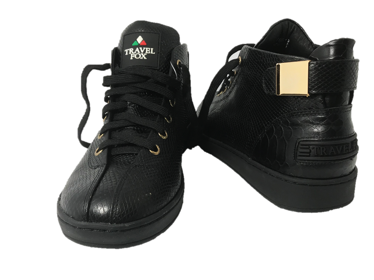 MEN'S 'MALIBU' EMBOSSED SNAKE PRINT MIDS w/BUCKLE - BLACK