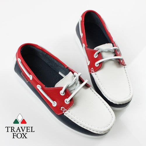 KIDS BOAT SHOES - NAPPA LEATHER RED/WHITE/NAVY