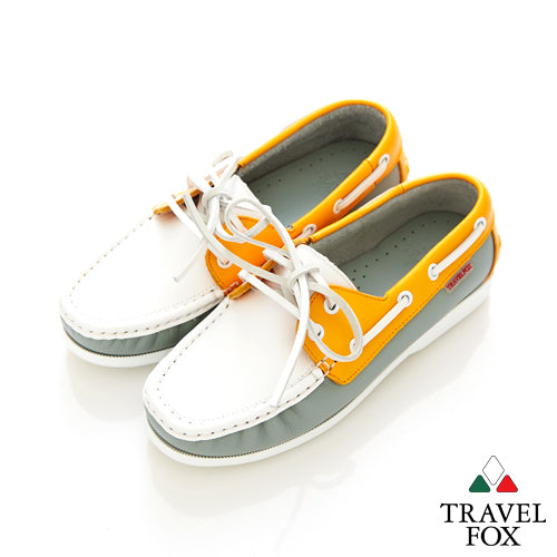 KIDS BOAT SHOES - NAPPA LEATHER ORANGE/WHITE/GREY