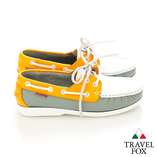 KIDS BOAT SHOES - NAPPA LEATHER ORANGE/WHITE/GREY