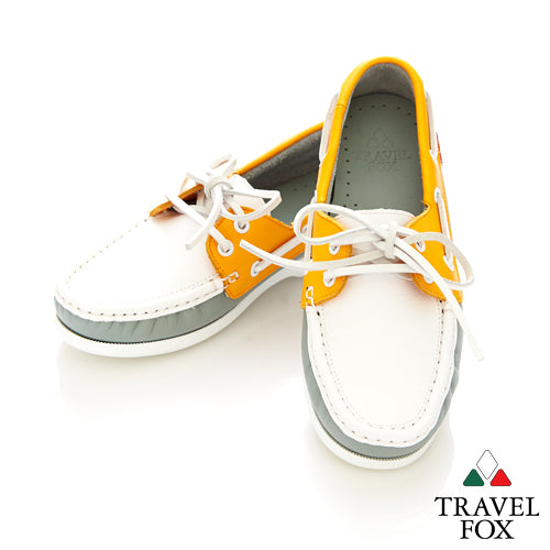 KIDS BOAT SHOES - NAPPA LEATHER ORANGE/WHITE/GREY