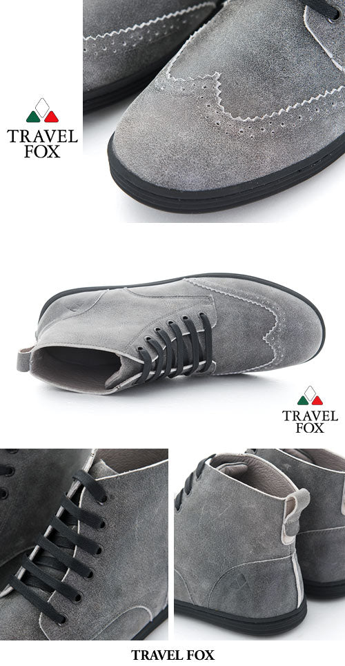 MEN'S BOOTS - DISTRESSED LEATHER WINGTIPS GREY