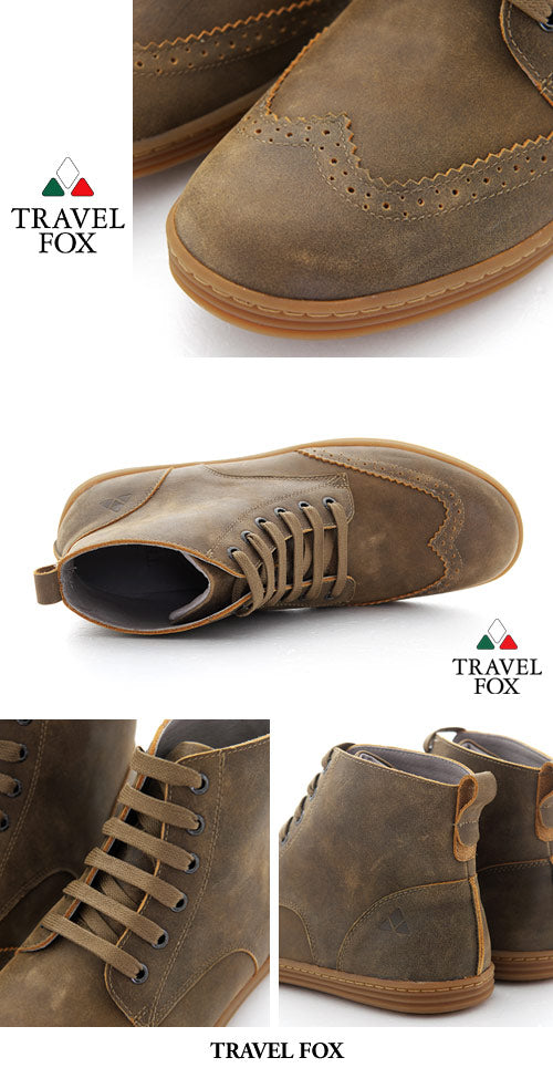 MEN'S BOOTS - DISTRESSED LEATHER WINGTIPS TAN