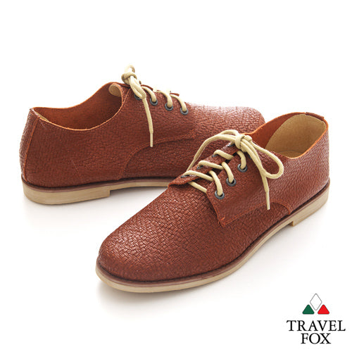 MEN'S EMBOSSED OXFORD DRESS SHOE - BRICK