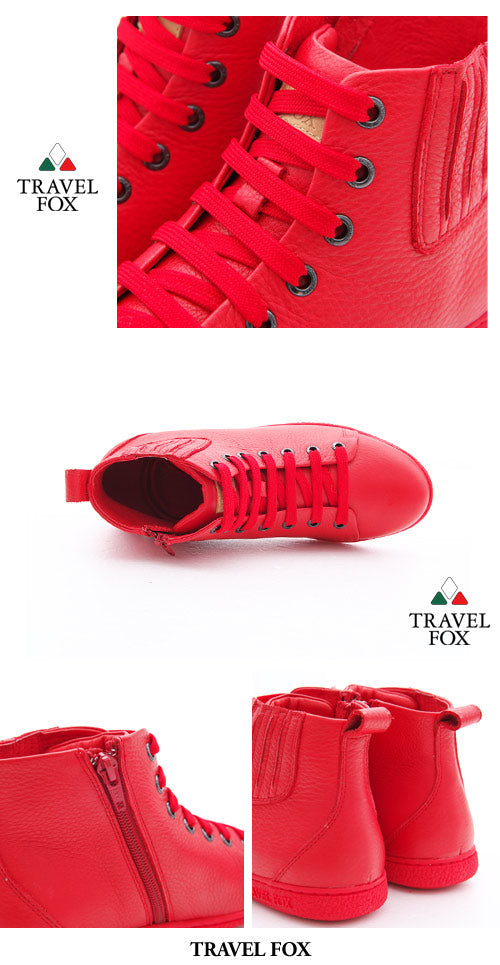 WOMEN'S BOOTIES with ZIPPER - RED NAPPA LEATHER