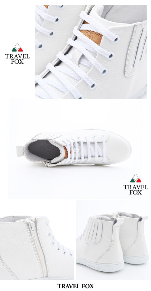 WOMEN'S BOOTIES with ZIPPER - WHITE NAPPA LEATHER
