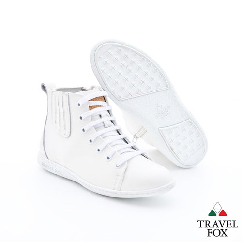 WOMEN'S BOOTIES with ZIPPER - WHITE NAPPA LEATHER
