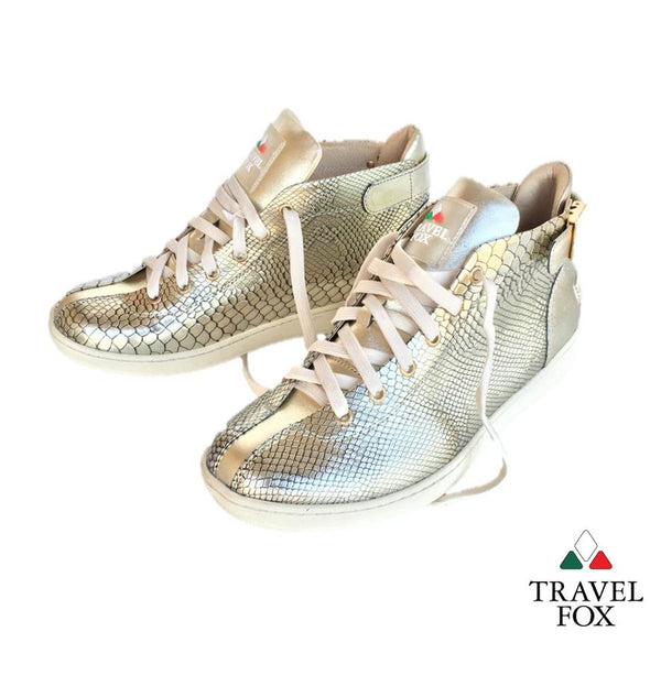 MEN'S 'MALIBU' PATENT LEATHER EMBOSSED SNAKE PRINT MIDS w/BUCKLE - GOLD