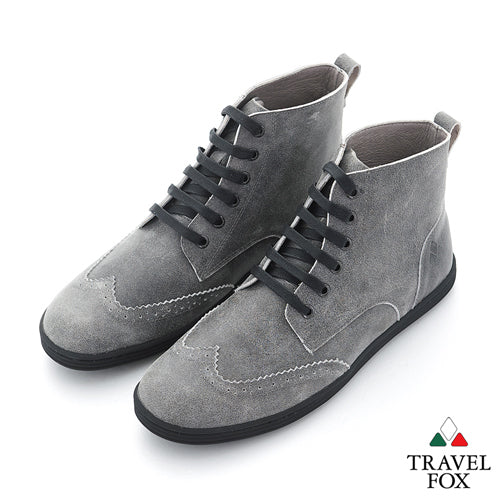 MEN'S BOOTS - DISTRESSED LEATHER WINGTIPS GREY