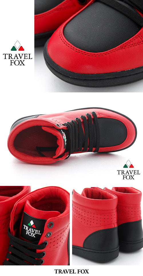 Travel Fox Unisex Classic 900 Nappa Leather Round Toe Lace-Up High-Tops Red Black / 10.5 Women/9 Men