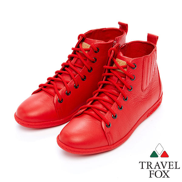 WOMEN'S BOOTIES with ZIPPER - RED NAPPA LEATHER
