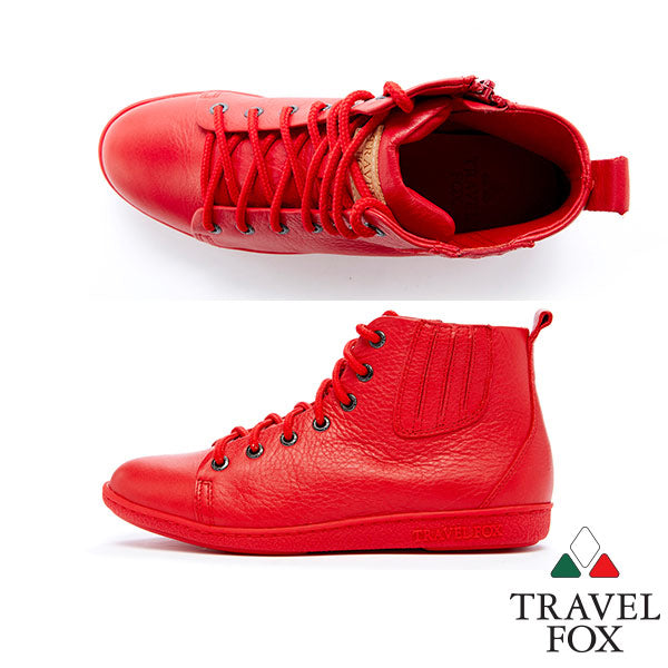 WOMEN'S BOOTIES with ZIPPER - RED NAPPA LEATHER