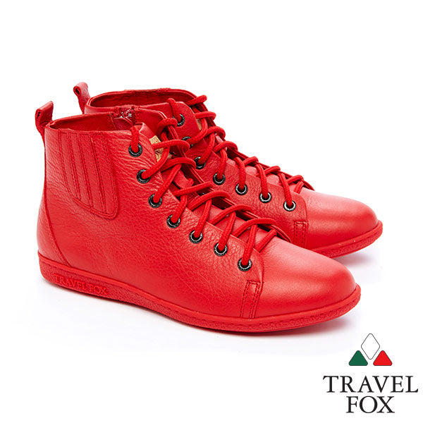 WOMEN'S BOOTIES with ZIPPER - RED NAPPA LEATHER