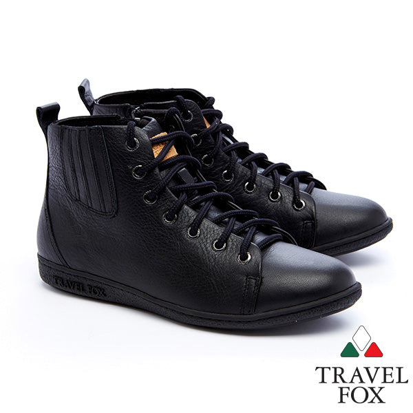 WOMEN'S BOOTIES with ZIPPER - BLACK NAPPA LEATHER