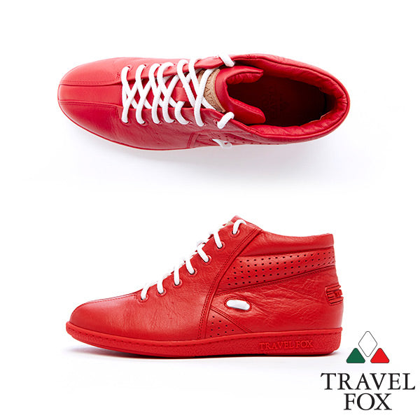 WOMEN'S BOOTIES with LACE LOCK - RED NAPPA LEATHER