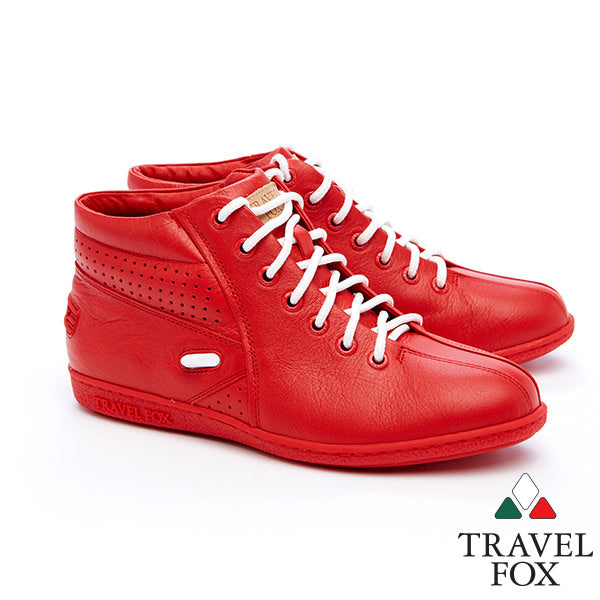 WOMEN'S BOOTIES with LACE LOCK - RED NAPPA LEATHER
