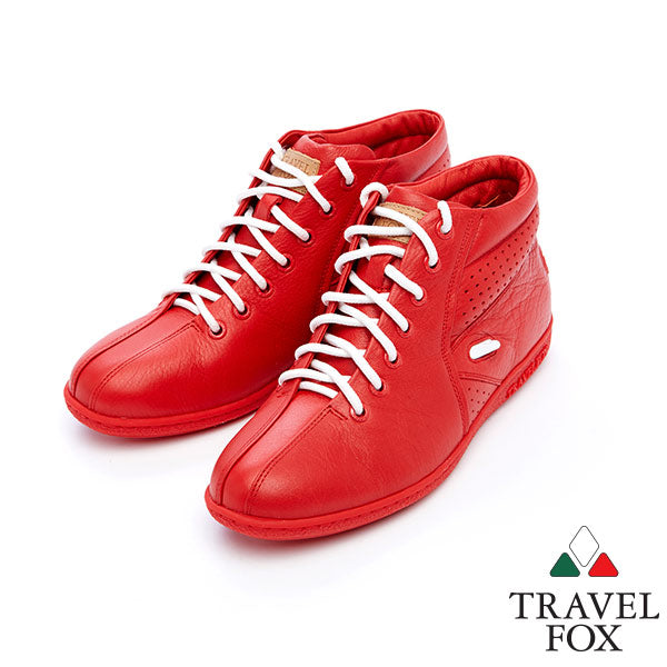 WOMEN'S BOOTIES with LACE LOCK - RED NAPPA LEATHER